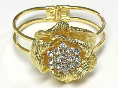 Crystal deco metal flower accent hinge bangle