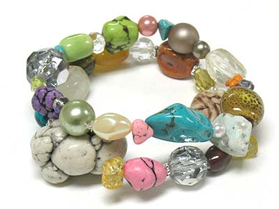 Multi mixed natural stone stretch bracelet