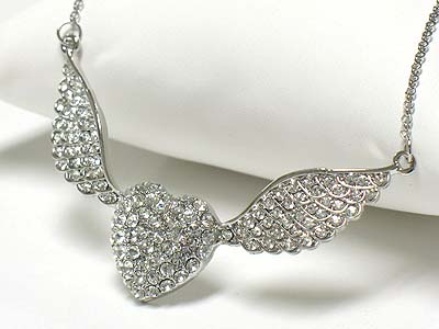 Crystal angel heart pendant necklace