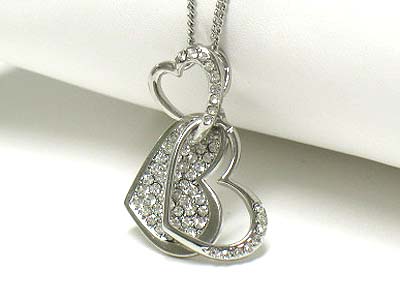 Crystal triple heart link pendant necklace