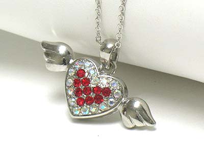 Crystal angel heart pendant necklace