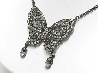 Crystal large butterfly pendant necklace