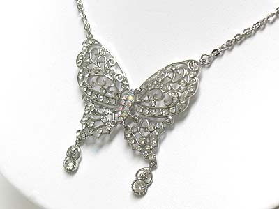 Crystal large butterfly pendant necklace