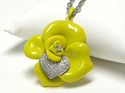 Crystal and epoxy large flower pendant necklace