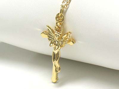 Crystal angel on cross pendant necklace