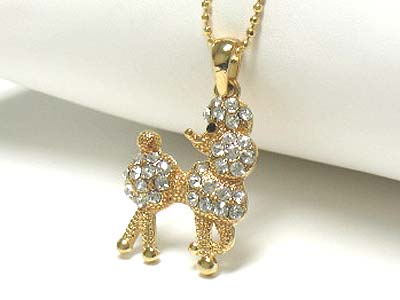 Crystal poodle doggy pendant necklace