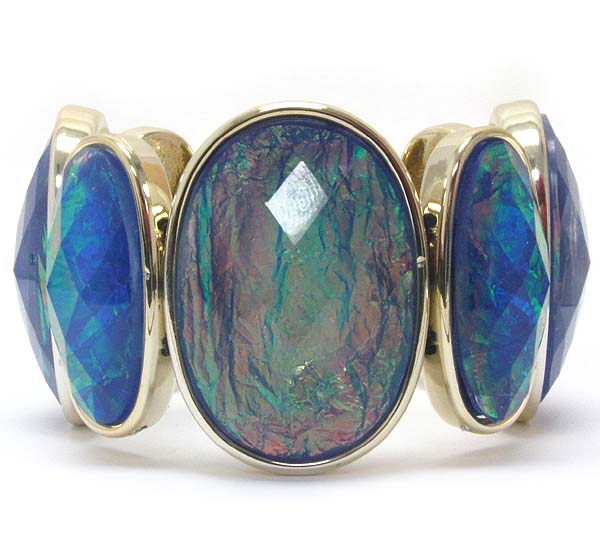 Oval facet acrylic stone link and abalone finish stretch bracelet