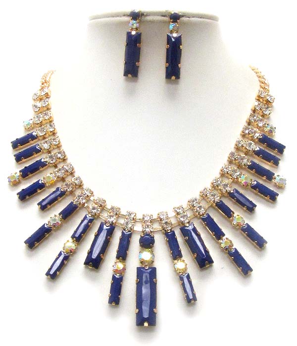 Multi crystal and acrylic stone deco tribal style necklace earring set