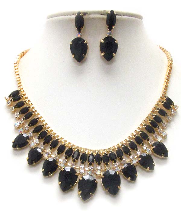 Multi crystal and acrylic stone mix tube chain necklace earring set