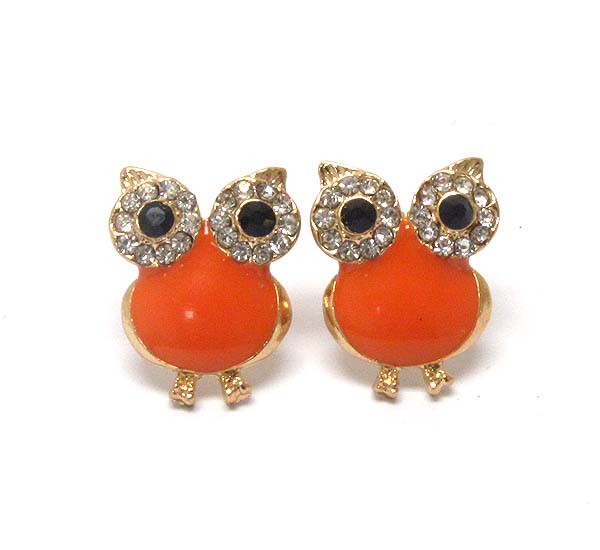 Crystal eyed and epoxy body owl earring