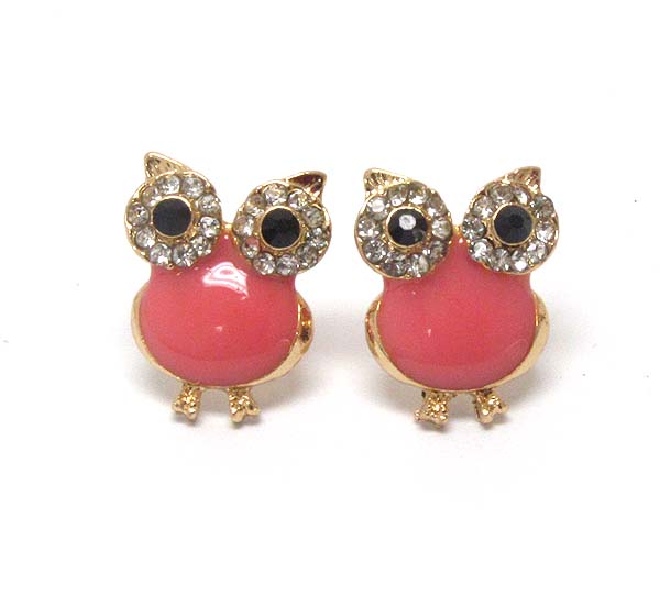 Crystal eyed and epoxy body owl earring