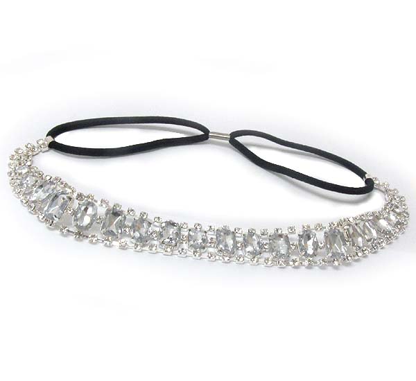 Multi facet acrylic stone and double rhinestone stretch headband