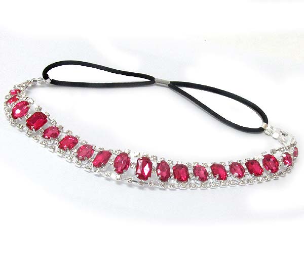 Multi facet acrylic stone and double rhinestone stretch headband