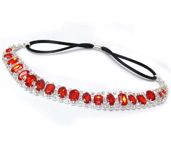 Multi facet acrylic stone and double rhinestone stretch headband