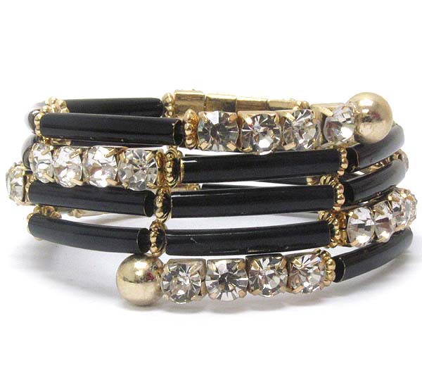 Crystal and acrylic tube bar link stretch wrap bracelet