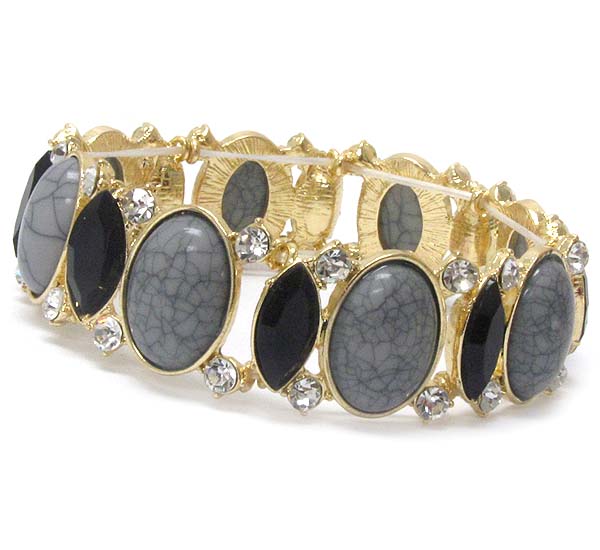 Acrylic oval stone and crystal deco stretch bracelet