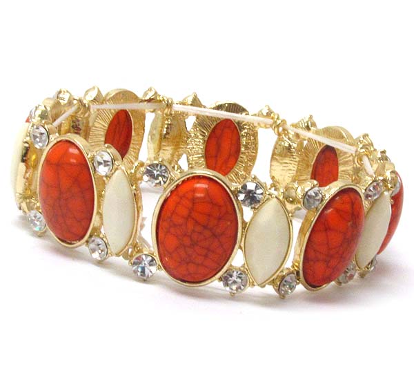 Acrylic oval stone and crystal deco stretch bracelet