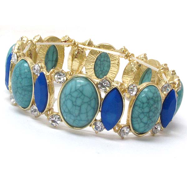 Acrylic oval stone and crystal deco stretch bracelet