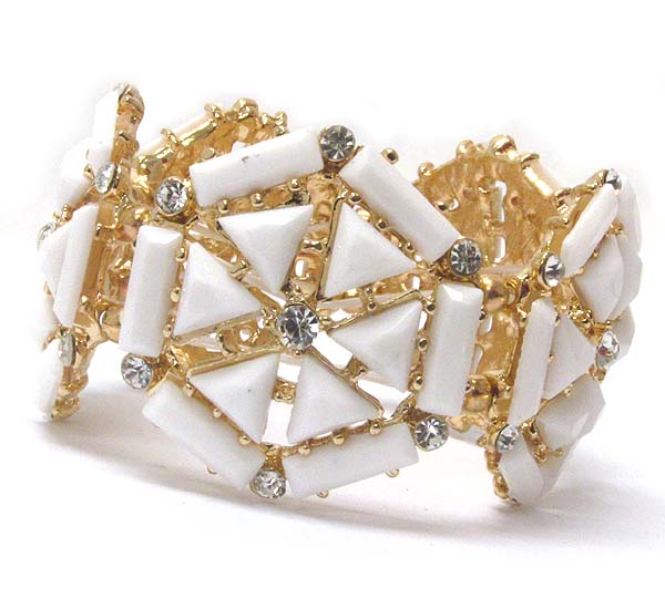 Multi triangular and baguette stone deco hexagon stretch bracelet