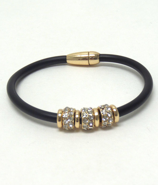 Crystal and metal rings magnetic clasp cord bracelet