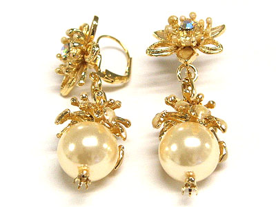 Crystal flower and pearl drop earring