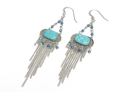 Semi precious stone and multi strands dangle earring - turquoise