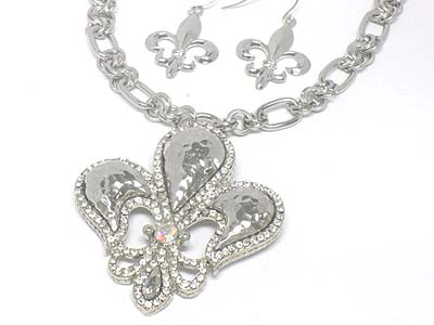 Large fluer de lis pendant big chain necklace and earring set