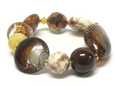 Murano glass and multi glass and figuline bead stretch bracelet 