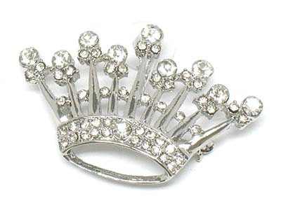 Crystal deco crown brooch