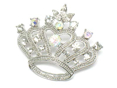 Crystal deco crown brooch