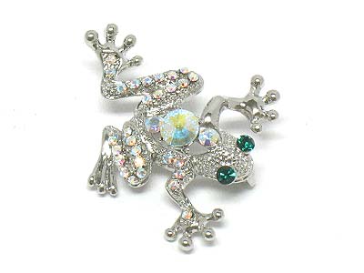 Crystal deco frog brooch