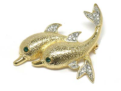 Crystal twin dolphin brooch