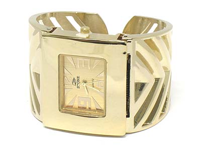 Metal square face and cut out metal band bangle watch