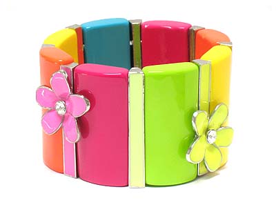 Crystal flower deco tall formica bar stretch bracelet