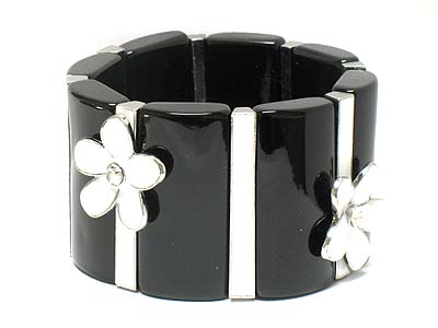 Crystal flower deco tall formica bar stretch bracelet