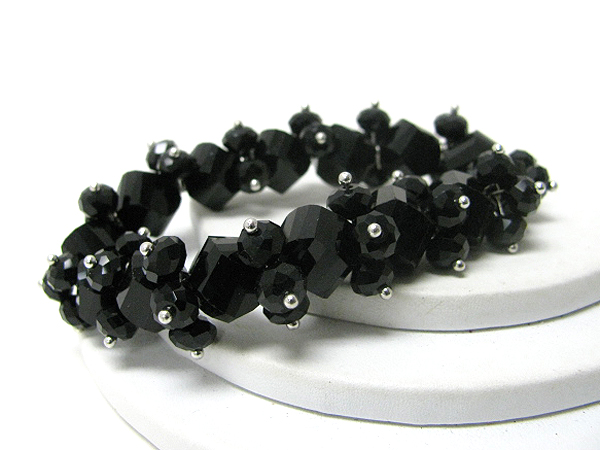 Crystal cut facet glass stone cluster link stretch bracelet