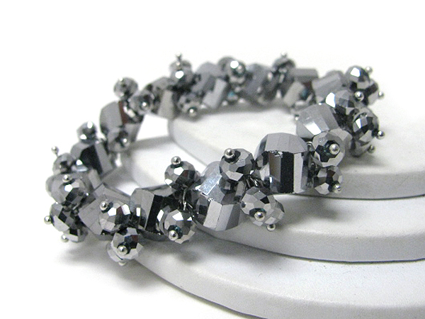 Crystal cut facet glass stone cluster link stretch bracelet