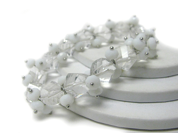 Crystal cut facet glass stone cluster link stretch bracelet