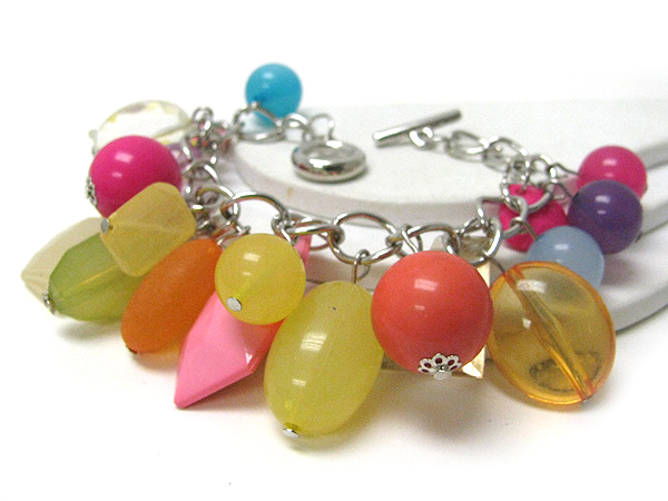 Multi shape acrylic bead dangle toggle chain bracelet