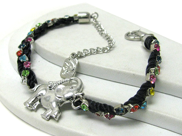 Elephant and crystal twisted rope chain bracelet