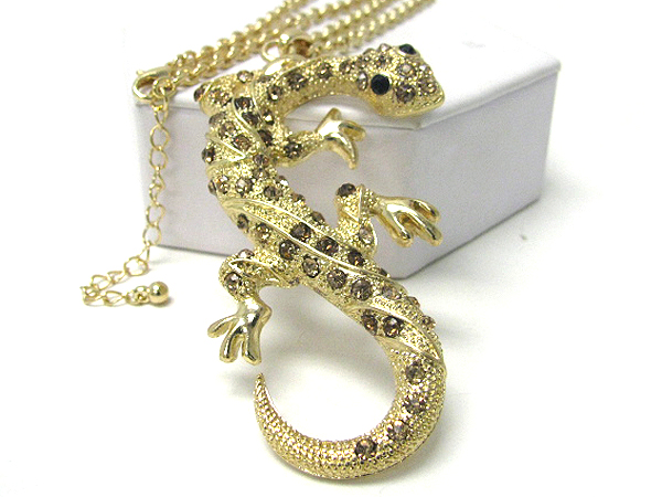 Crystal stud large lizard long necklace