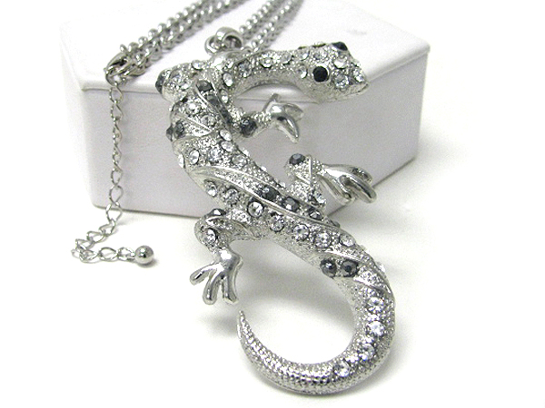 Crystal stud large lizard long necklace