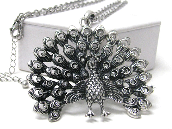 Crystal stud large peacock long necklace