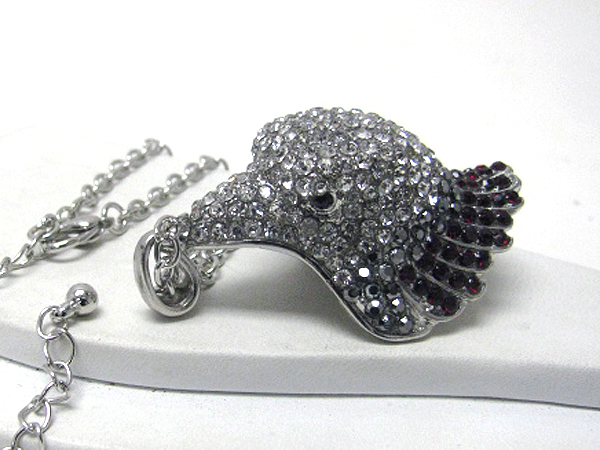 Crystal stud hawk head long necklace