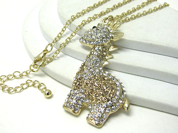 Crystal stud large giraffe long necklace