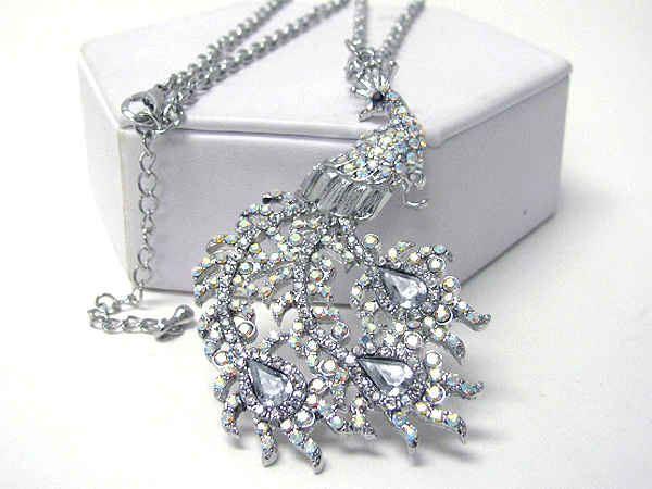 Crystal stud large peacock long necklace