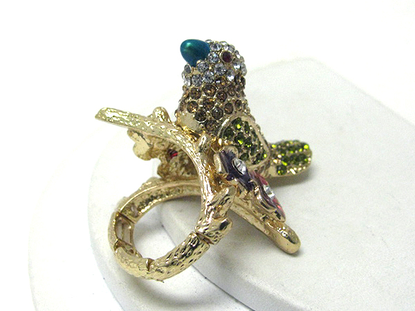 Multi crystal stud sparrow on branch stretch ring