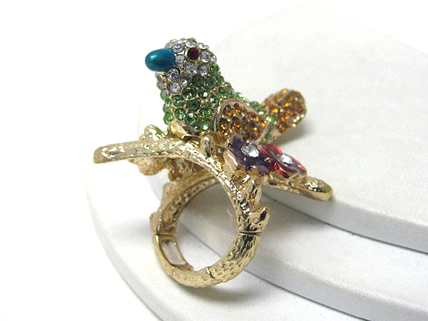 Multi crystal stud sparrow on branch stretch ring