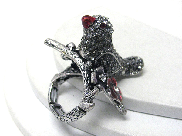 Multi crystal stud sparrow on branch stretch ring