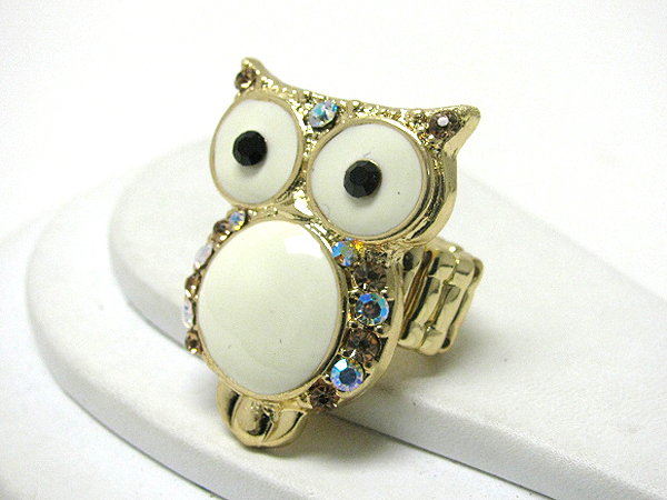 Crystal and epoxy deco owl stretch ring